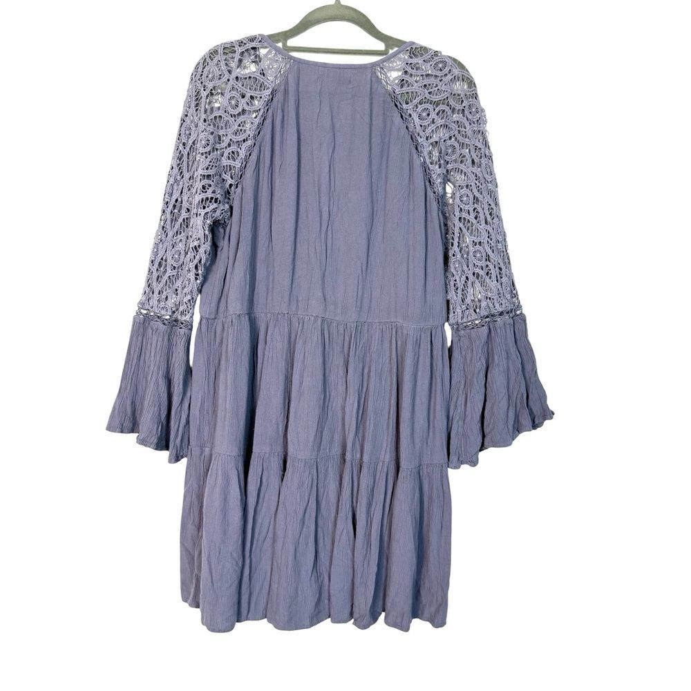 American Eagle Dusty Purple Lace Bell Sleeve Boho Mini‎ Dress L - Picture 3 of 13